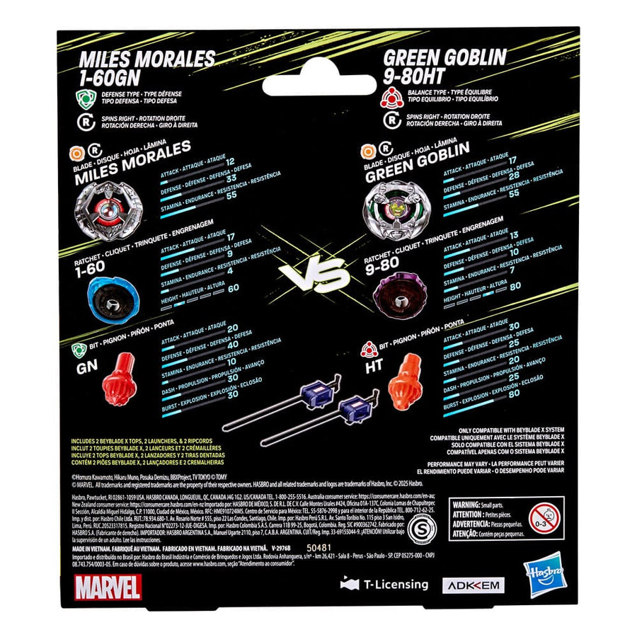 Beyblade X and Marvel Collab Miles Morales 1-60GN vs. Green Goblin 9-80HT