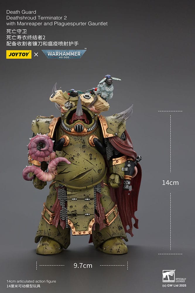 Warhammer 40k Action Figure 1/18 Death Guard Deathshroud Terminator 2 with Manreaper and Plaguespurter Gauntlet 14 cm