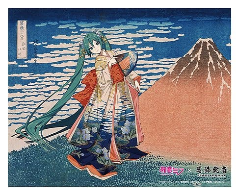 Hatsune Miku x Katsushika Hokusai iXima Canvas Art The Great Wave off Kanagawa/Fine Wind, Clear Morning 27 x 22 cm