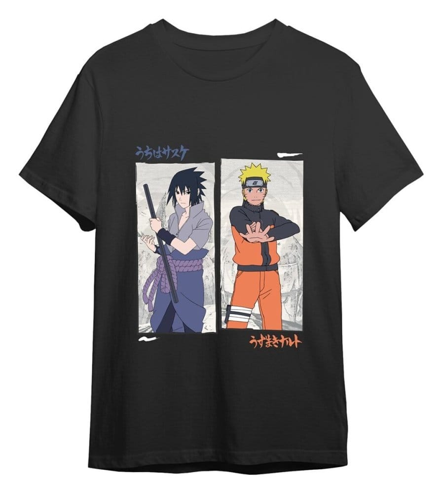 Naruto Shippuden T-Shirt Naruto vs Sasuke Black Size XL