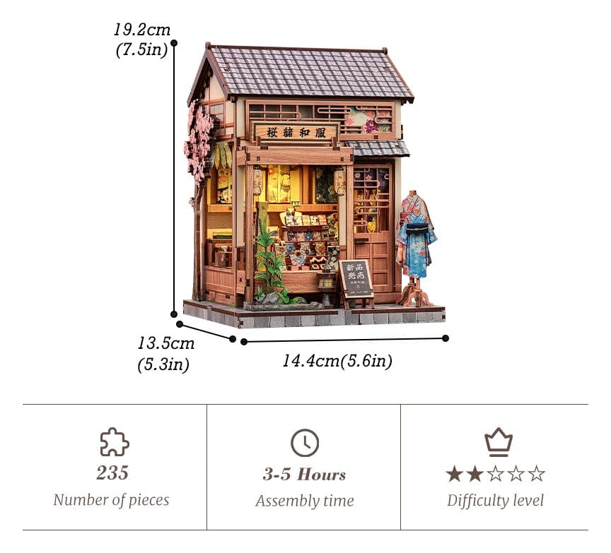 Miniature House Model Kit Sakura O Kimono Shop 19 x 14 cm