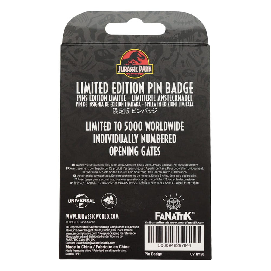 Jurassic Park Pin Badge Gates Hinged