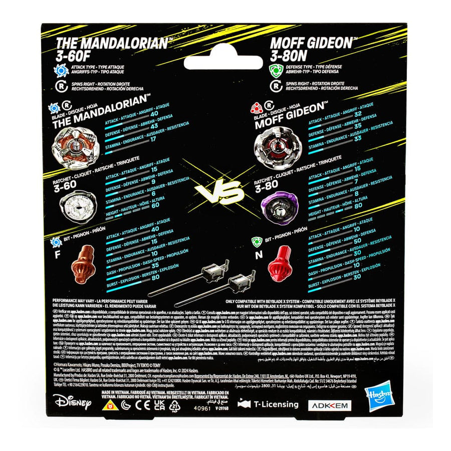 Beyblade X and Star Wars Collab The Mandalorian 3-60F vs. Moff Gideon 3-80N