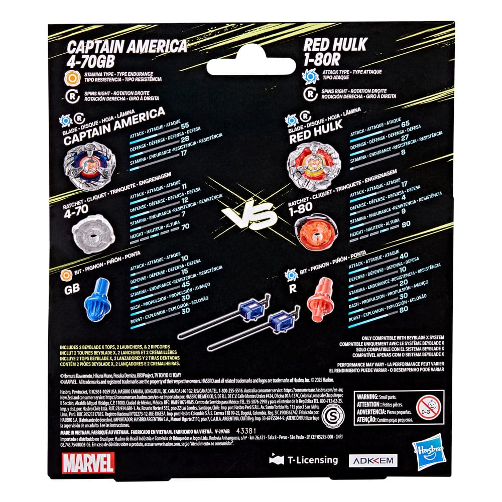 Beyblade X and Marvel Collab Captain America 4-70GB vs. Red Hulk 1-80R
