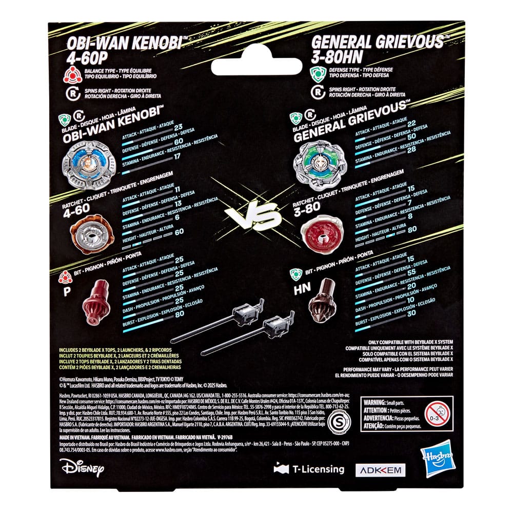 Beyblade X and Star Wars Collab Obi-Wan Kenobi 4-60P vs. General Grievous 3-80HN