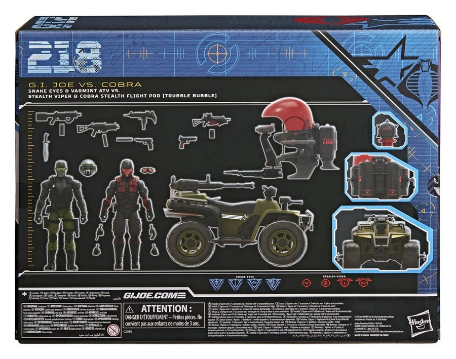 G.I. Joe Classified Series Action Figure & Vehicle Set Snake Eyes & Varmint ATV vs. Stealth Viper & Cobra Stealth Flight Pod (Trubble Bubble) 15 cm