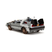 Back to the Future III Hollywood Rides Diecast Model 1/24 DeLorean Time Machine Railroad Wheels