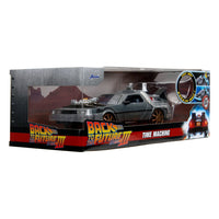 Back to the Future III Hollywood Rides Diecast Model 1/24 DeLorean Time Machine Railroad Wheels