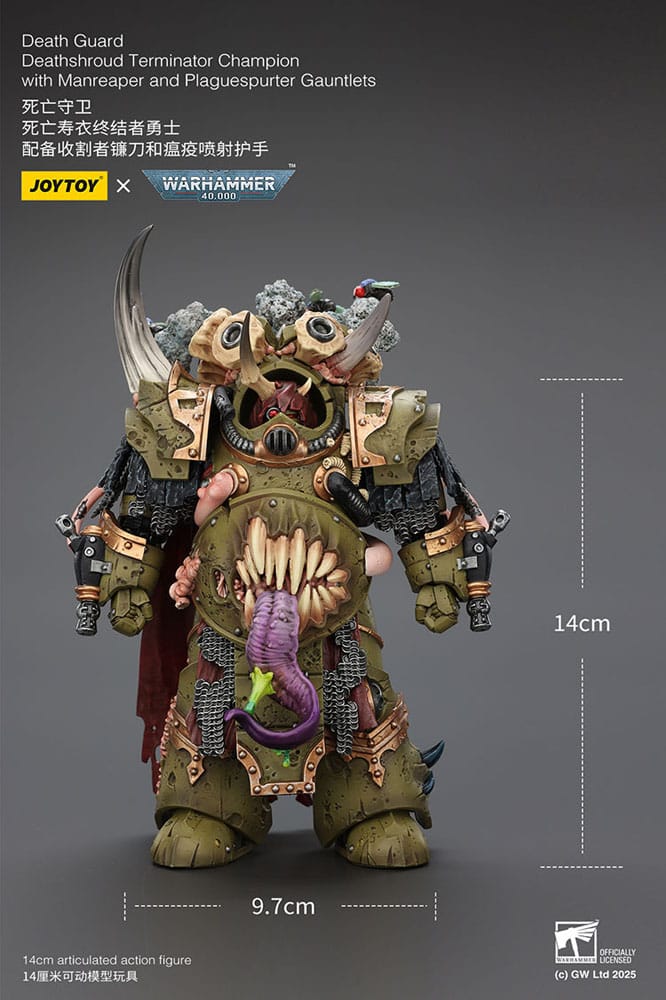 Warhammer 40k Action Figure 1/18 Death Guard Deathshroud Terminator Champion with Manreaper and Plaguespurter Gauntlets 14 cm