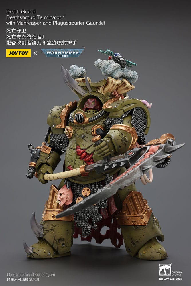 Warhammer 40k Action Figure 1/18 Death Guard Deathshroud Terminator 1 with Manreaper and Plaguespurter Gauntlet 14 cm