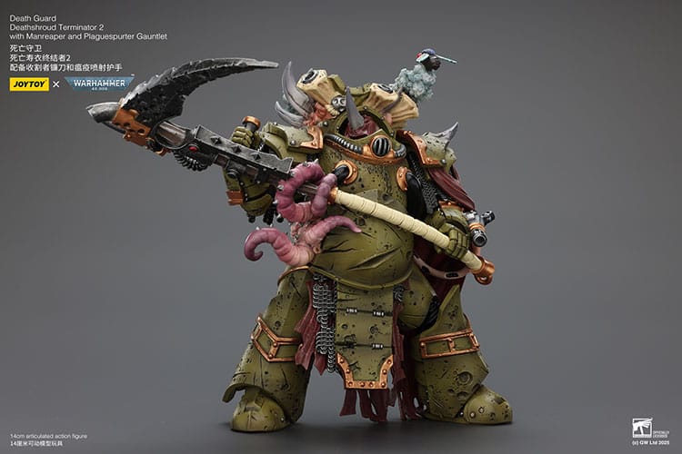 Warhammer 40k Action Figure 1/18 Death Guard Deathshroud Terminator 2 with Manreaper and Plaguespurter Gauntlet 14 cm