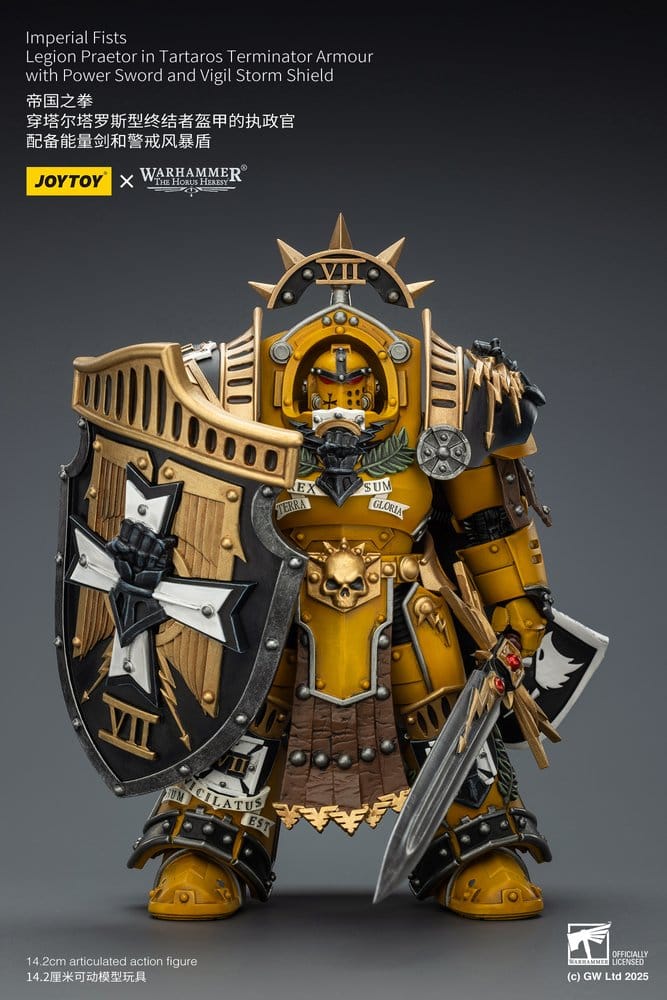 Warhammer Imperial Fists Action Figure Legion Praetor in Tartaros Terminator Armourwith Power Sword and Vigil Storm Shield 14 cm