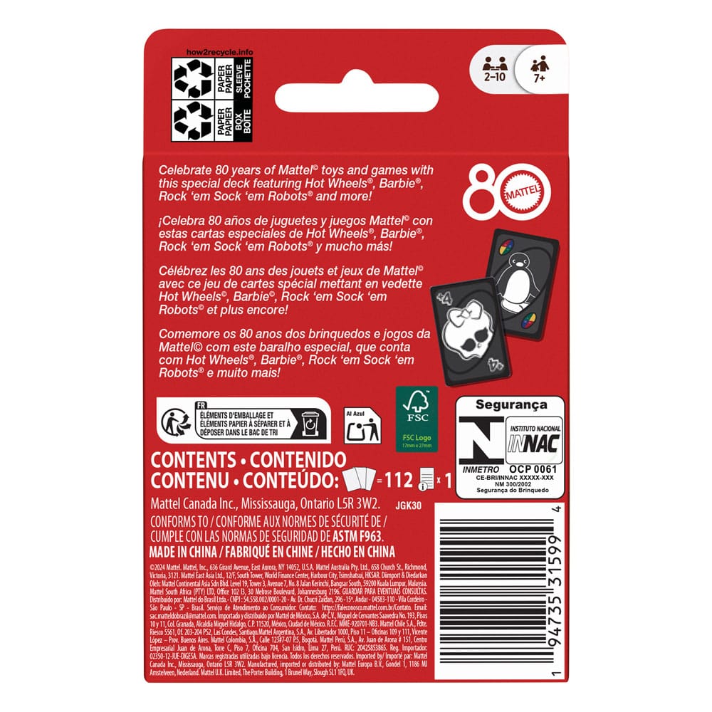 Mattel 80th Anniversary UNO Card Game Ruby Red