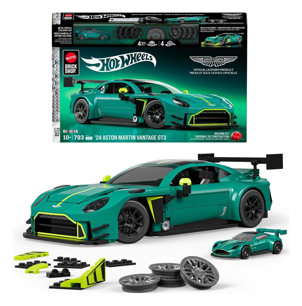 Hot Wheels Elite Mattel Brick Shop Building Set 1/16 '24 Aston Martin Vantage GT3