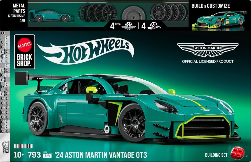 Hot Wheels Elite Mattel Brick Shop Building Set 1/16 '24 Aston Martin Vantage GT3