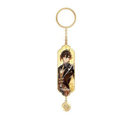 Genshin Impact Character Drawing Card Metal Keychain Zhongli