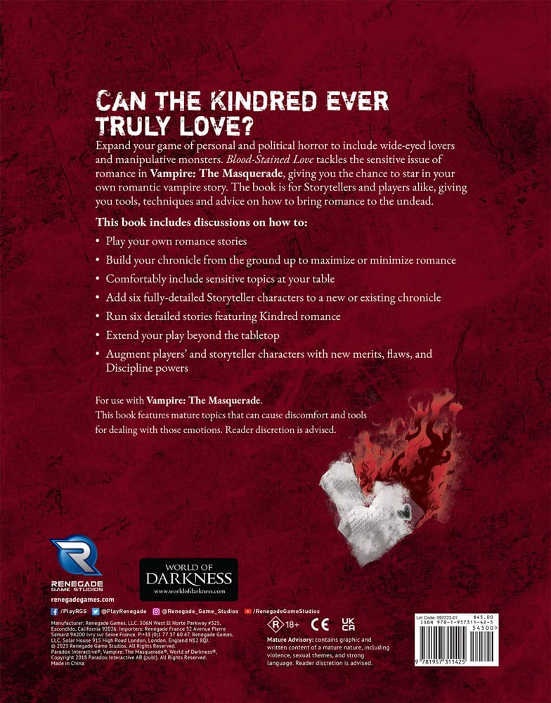 Vampire: The Masquerade 5th Edition RPG book Blood-Stained Love Sourcebook *Englische Version*