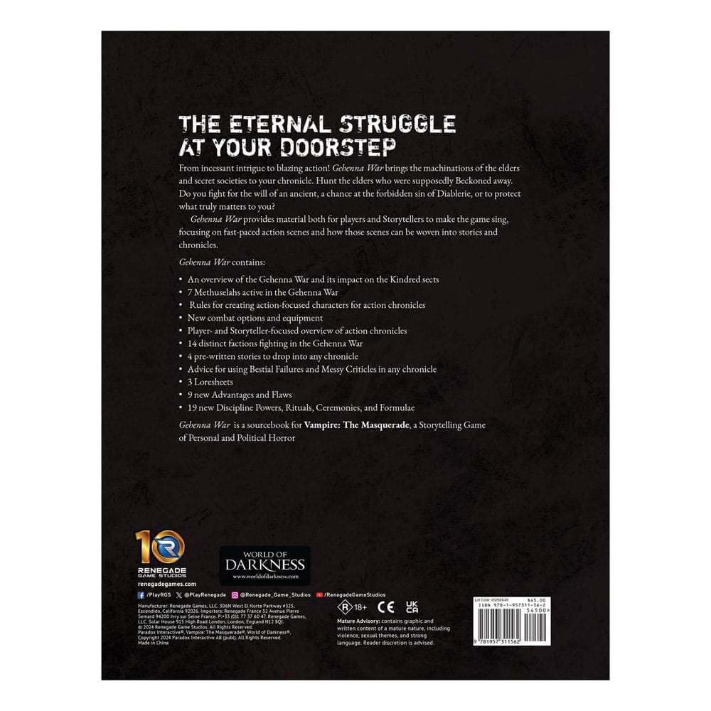 Vampire: The Masquerade 5th Edition RPG book Gehenna War Sourcebook *Englische Version*