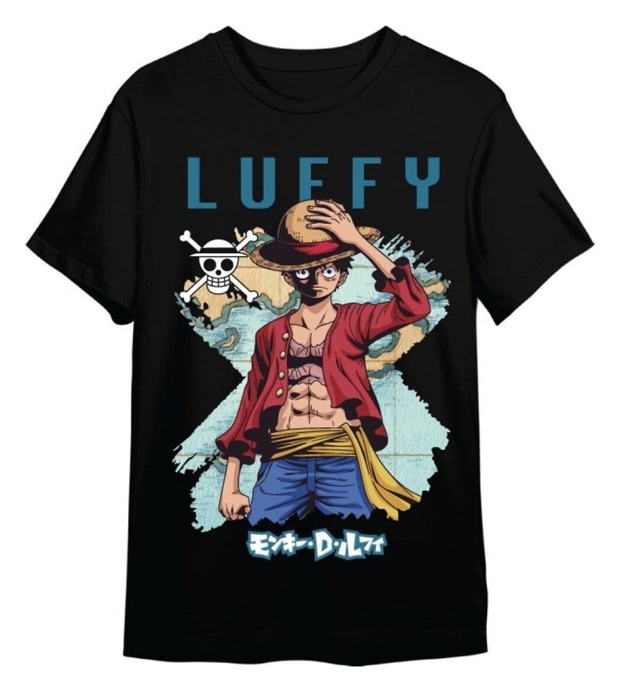 One Piece T-Shirt Monkey D. Luffy Mapa Black Size S