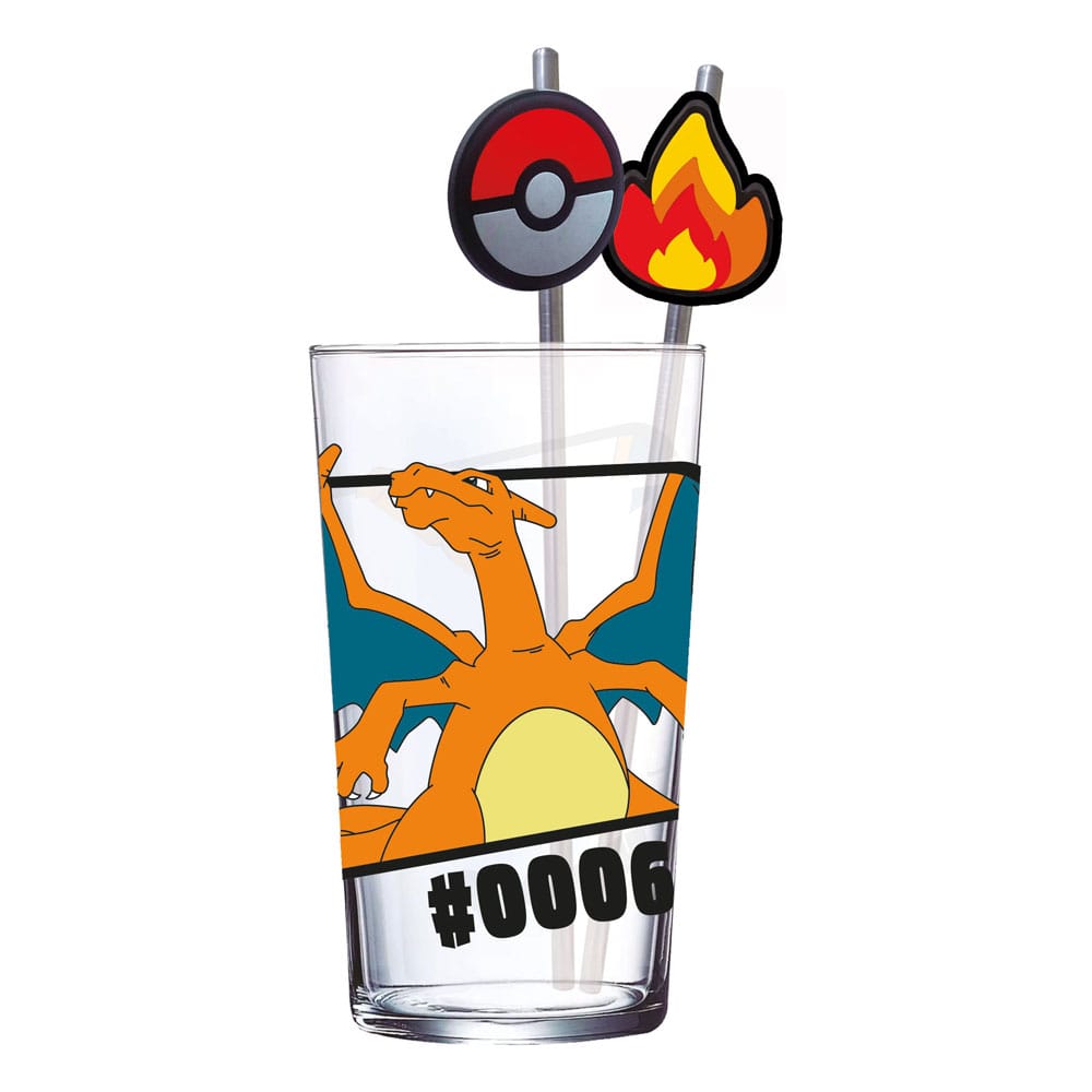 Pokémon Glass Tumbler with Straws Charizard 480 ml