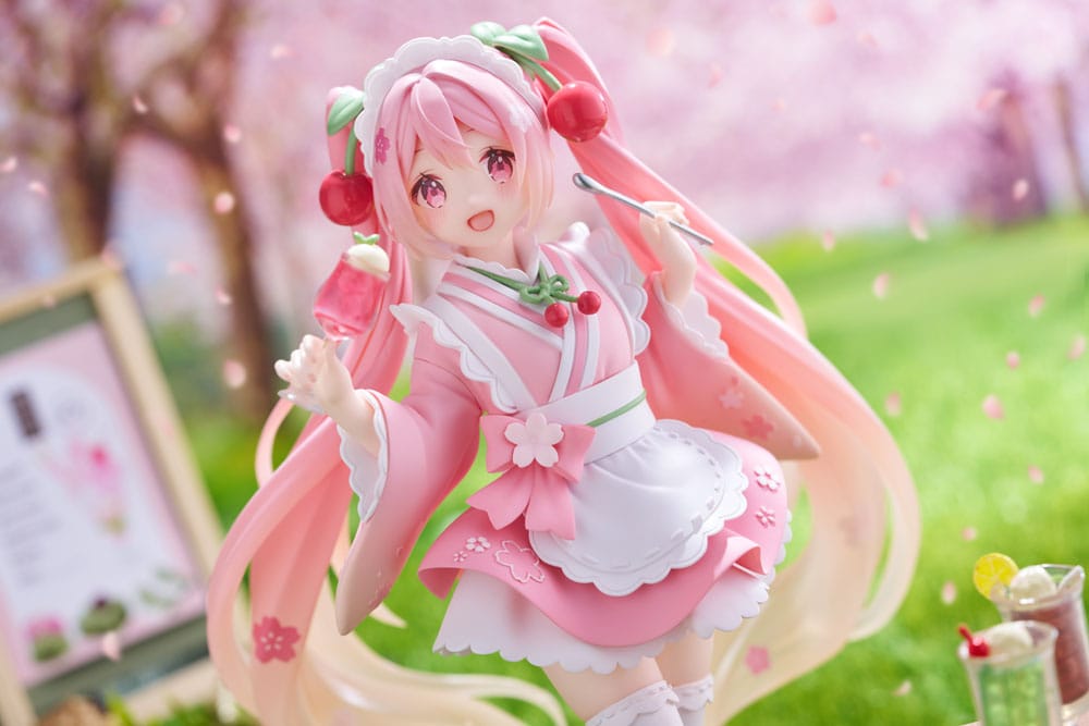 Hatsune Miku PVC Statue Newley Written Sakura Miku Japanese Cafe Ver. Reissue 18 cm